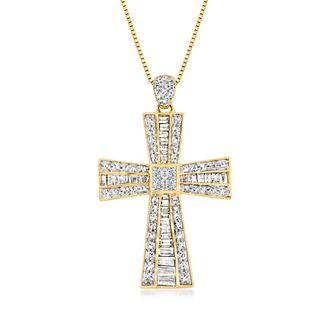 Ross-Simons Diamond Cross Pendant Necklace in 14kt Yellow Gold