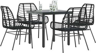 vidaXL Juego De Comedor Jard&iacute;n 5 Piezas Rat&aacute;n Sint&eacute;tico Vidrio Negro Vidaxl