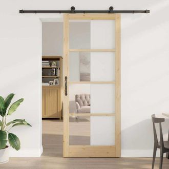 vidaXL Vidaxl - Puerta Corredera Manual Marr&oacute;n 93 X 232 Cm Madera Y Metal