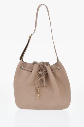 Saint Laurent Leather Shoulder Bag with Drawstring and Logo Charm Saint Laurent