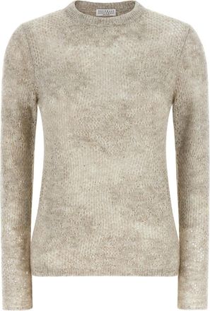 Brunello Cucinelli Beige Textured Crew Neck Sweater