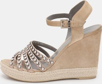 Gina Pink Satin And Suede Pearl Embellished Wedge Sandals