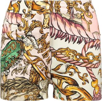Moschino Korte Broeken, Dames, Beige, L, Katoen, Gedrukte katoenen shorts met metalen details