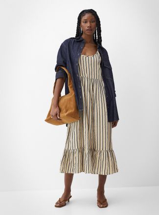 Ichi Womens Tiered pure cotton gauze maxi dress