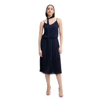 Sandro Ferrone Midi Wijde Jurk - Dames - Feestkleedjes - Blauw - S - Polyester - Kleedjes