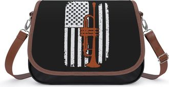 Generic Trumpet U.S.A Flag Crossbody Bags for Women Fashion Leather Shoulder Handbags With Adjustable Strap