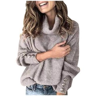 Generic Womens Jumpers Turtleneck Long Sleeve Knit Tops Loose Sweater Solid Color Long Sleeve Sweatshirt Basic Tunic Elegant Pullover Long Sleeve Tops Fashion
