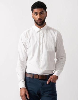 HUGO BOSS Mens HUGO Mens Ermo Slim-Fit Shirt in Stretch-Cotton Canvas - Open White 199 - Size: 38/Regular