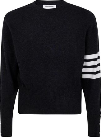 Thom Browne Classic Crewneck Short Pullover With White 4 Bar Stripe In