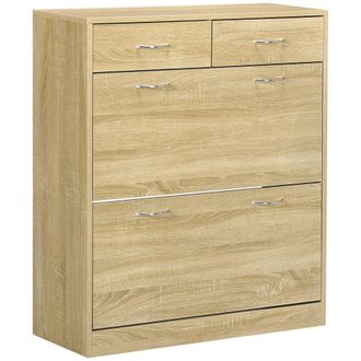OEM Mueble Zapatero Estrecho Armario De Zapatos Con 2 Cajones Abatibles Para 12 Pares De Zapatos 80x30x91,5 Cm Roble