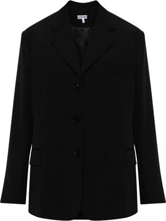 Loewe Wol Blazer met Open Revers - Dames - Blazers - Zwart - S - Wol - Jassen