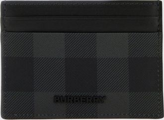 Burberry Portacarte piatto in cotone spalmato con motivo Check antracite