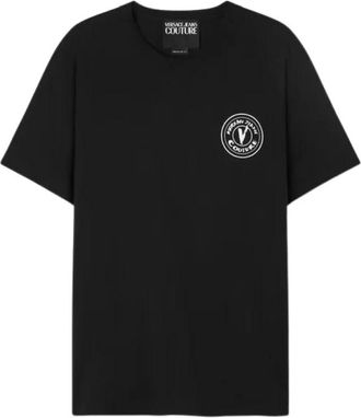 Versace Jeans Couture Seizoens Tee met V-Embleem Print - Heren - T-shirts - Zwart - 2XL - Tops