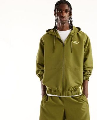 New Balance Hombre Trackside Woven Jacket en Verde, Polywoven, Talla 2XL