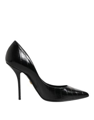 Dolce & Gabbana Black Leather Stiletto High Heels Pumps Womens Shoes
