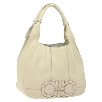 Ferragamo Gancini Hobo Stitched Leather White Leather Handbag (Pre-Owned)