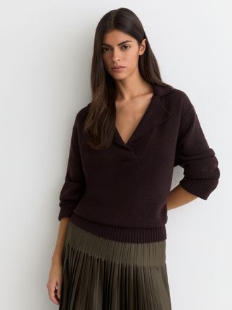 Reiss Plum Purple Wool-cashmere Collared Knit Jumper, XL