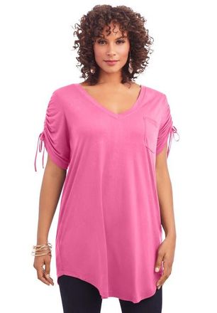 Roaman's Ruched Sleeve Ultra Femme Tunic in Vintage Rose at Nordstrom, Size 28