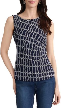 Jones New York Side Pleat Top in Pacific Navy/natural White at Nordstrom, Size X-Small