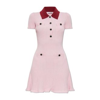 Self Portrait Kleedjes, Dames, Roze, S, Geribbelde jurk met kraag