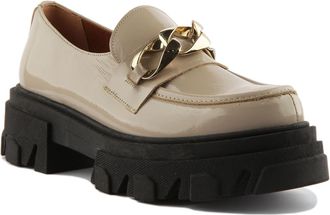 Justinreess England Myra Womens Chunky Sole Buckle Loafer Shoes (Beige, UK 8)