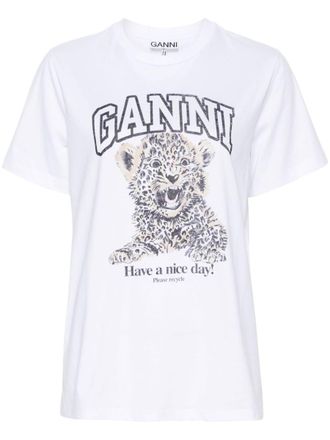 Ganni Leopard Organic Cotton T-Shirt