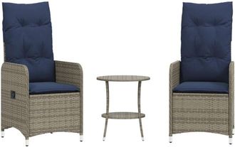 vidaXL Vidaxl - Sillas De Jard&iacute;n Reclinables (2 Unidades, Con Mesa), Rat&aacute;n Sint&eacute;tico Gris