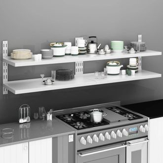 Berkfield Home 2-Tier Floating Wall Shelves 2 pcs Stainless Steel 200x30 cm in Grey