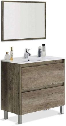 F.R.S. Mueble baño Loa 2 cajones espejo y lavabo cerámico en acabado color nordik 80 cm(alto)80 cm(ancho)45 cm(largo)