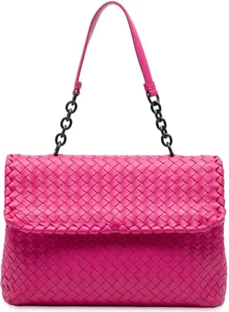 Bottega Veneta Pre-owned Shoulder Bags, female, Pink, Size: ONE SIZE Pre-owned Woven Leather Shoulder Bag
