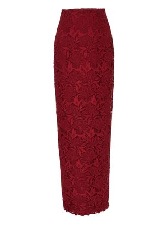 Carolina Herrera floral-lace maxi skirt - women - Polyester - 8 - Red