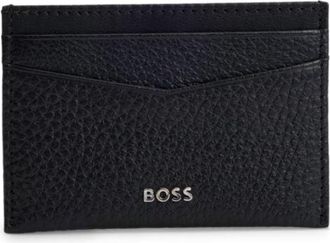 BOSS Grained-leather card holder with metal logo