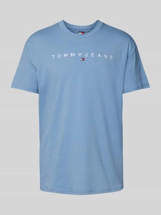 Tommy Jeans Regular Fit T-Shirt aus reiner Baumwolle mit Label Stitching in Rauchblau, Gr&ouml;&szlig;e S