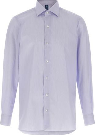 Finamore Napoli Shirt - Heren - Zakelijke Overhemden - Blauw - L - Katoen - Overhemden