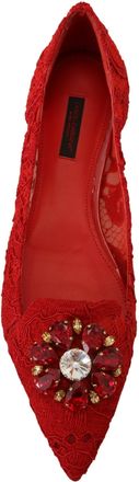 Dolce & Gabbana Womens Crystal-Embellished Flat Red Cotton Nylon Leather