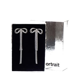 Self Portrait Silver-Plated Brass Double Crystal Bow Drop Earrings