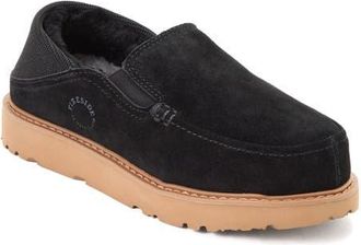 Dearfoams Fireside Suede Sport Knit Loafer Slippers in Black at Nordstrom, Size 11