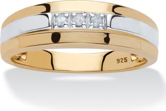 Palm Beach Jewelry Mens Diamond Accent Two-Tone Band in 18k Yellow Gold-plated Sterling Silver