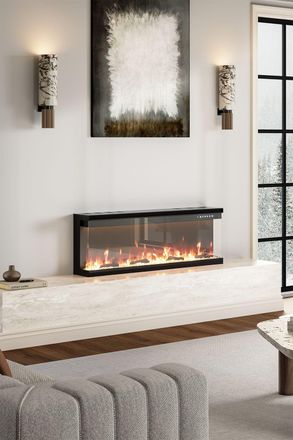 H&O Direct 50inch Recessed/Freestanding Electric Fireplace in Black