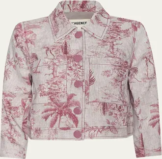 L'agence Eda Cropped Etoile-Print Linen Jacket