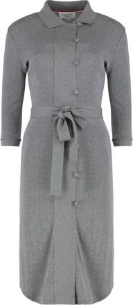Thom Browne Gebreide Jurk met Overhemdkraag - Dames - Kleedjes - Grijs - XS - Katoen - Kleedjes