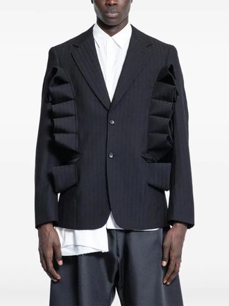 Comme Des Garçons ruffled pinstripe blazer - men - Wool - L - Black