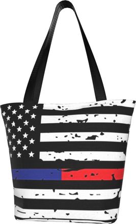 AOOEDM Red & Blue Line American Flag Tote Bag Women Capacity Shoulder Grocery Shopping Bags