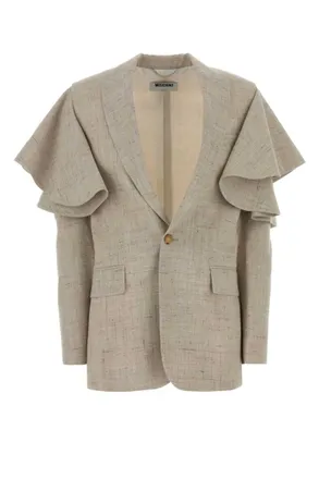 Moschino Beige Textured Notched Lapel Jacket