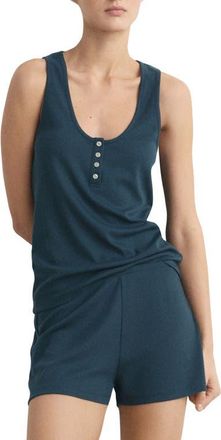 Mango Rib Pajama Top in Dark Navy at Nordstrom, Size Medium