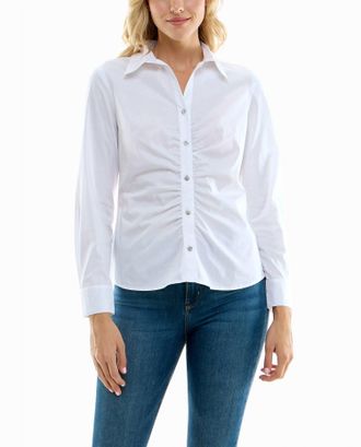 Nicole Miller Amber Stretch Button Down Shirt In Brilliant White