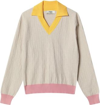 Fendi Color Block Pullover - Dames - V-hals truien - Beige - S - Katoen - Truien & Vesten