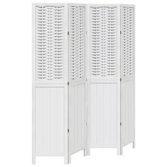 vidaXL Biombo Separador De 4 Paneles Madera Maciza Paulownia Blanco Vidaxl