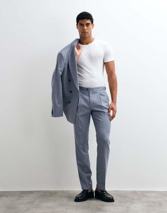 Asos pantaloni da abito slim in lana verde salvia-Blu