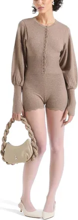 Mani&egrave;re De Voir Michele Knitted Scallop Hem Playsuit in Taupe at Nordstrom, Size 8